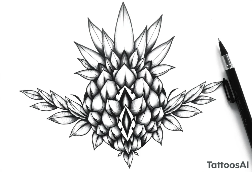 Bushy crown pineapple vagina, design to go over vagina , erotic vagina area design, anus to be at the bottom tattoo idea