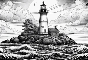 maritime lighthouse in a front view sailboat serving as a mast for a sail. tattoo idea