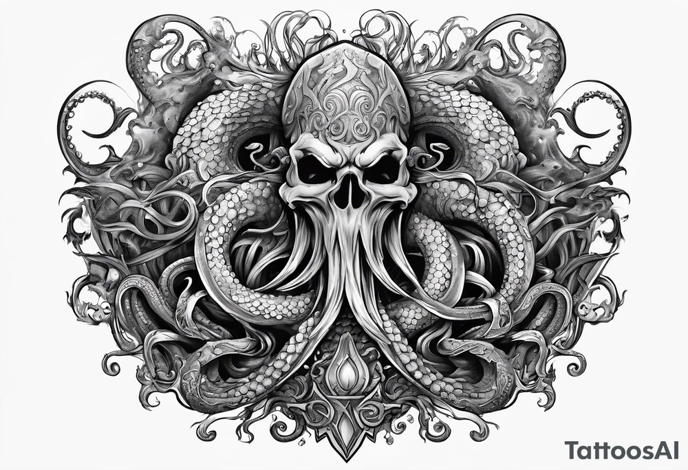 Kraken tentacles grabbing Poseidon thrusting trident into monster tattoo idea