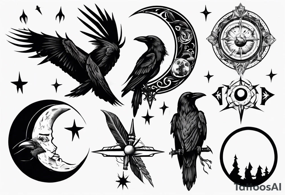 Raven , dagger , moon tattoo idea