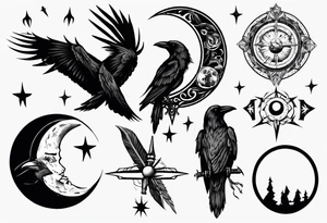 Raven , dagger , moon tattoo idea