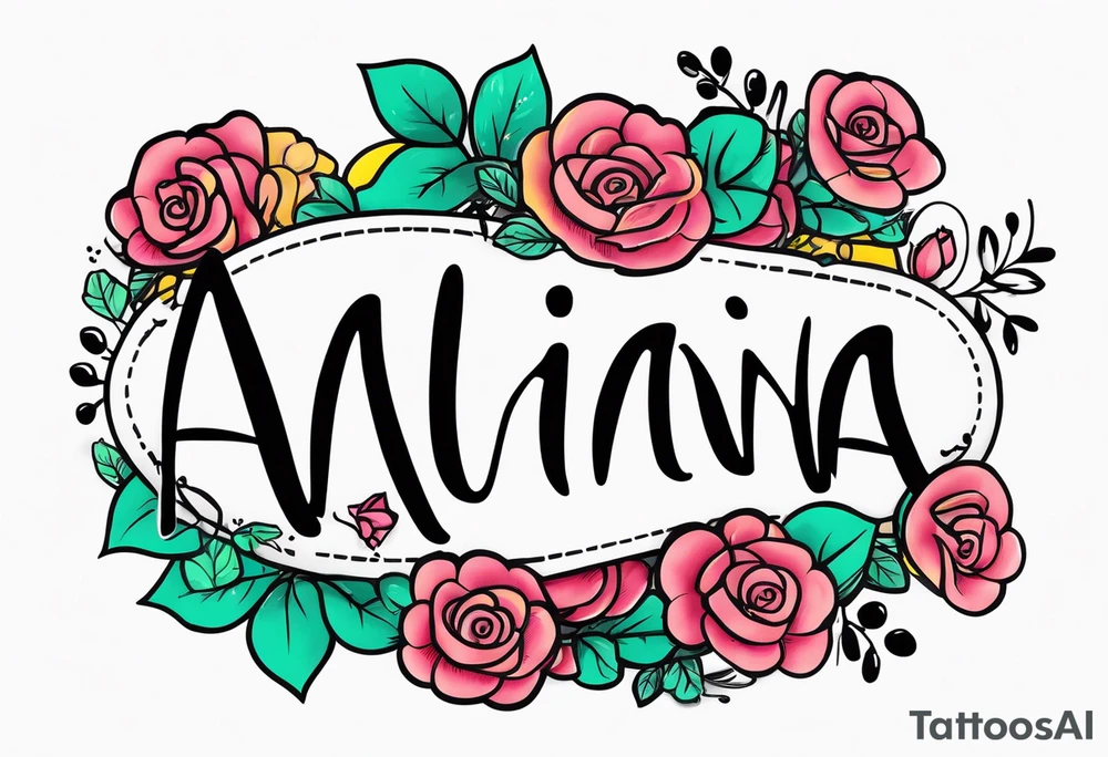 The name Alaina in cursive with small roses around it tattoo idea