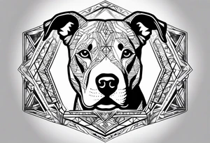 create a tattoo of a realistic pitbull dog in a diamond border. Add subtle trees around the background. tattoo idea
