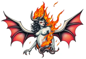 Female demon in the flame tattoo idea