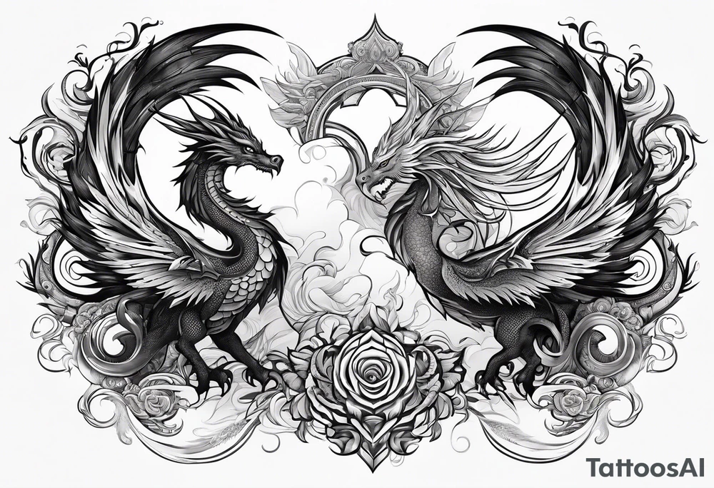 majestic  dragon and phoenix  in harmony and balance tattoo tattoo idea