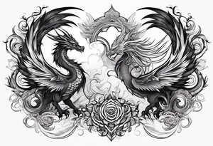 majestic  dragon and phoenix  in harmony and balance tattoo tattoo idea