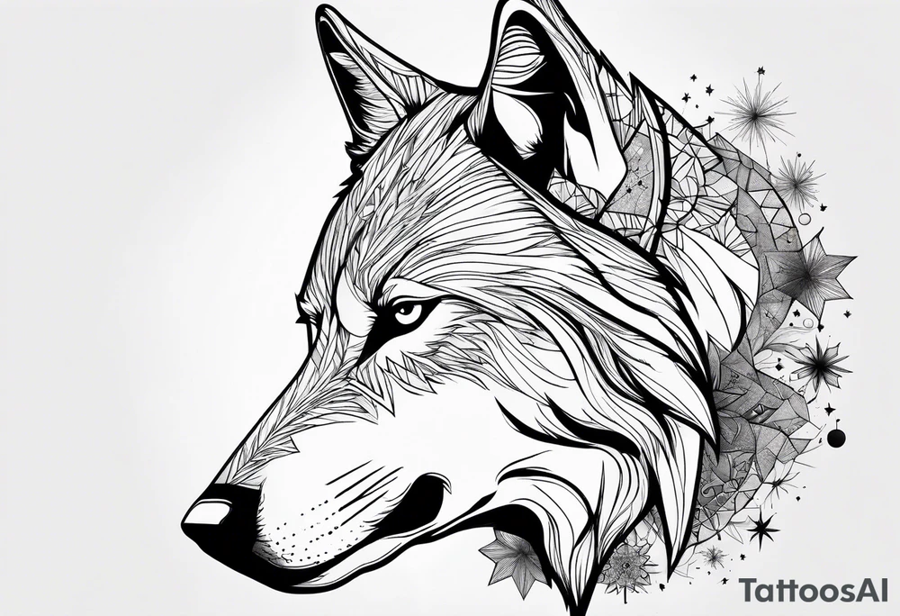 Constellation, two animal wolf, géométric, snowflake tattoo idea