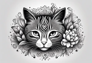 Illustrate a small tattoo of a tabby cat curled up, surrounded by gentle swirls or floral elements to enhance its cozy vibe tattoo idea