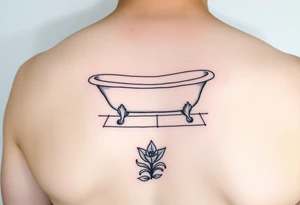 Clawfoot bathtub on tile floor with lily growing out of floor tattoo idea
