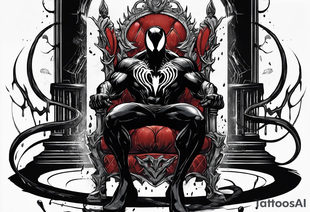 Venom on the symbiote throne with paint drip with Kobe’s black mamba symbol on the chest tattoo idea