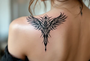 Fine thin lines very small minimalist tattoo combo of phenix and lotus tattoo idea