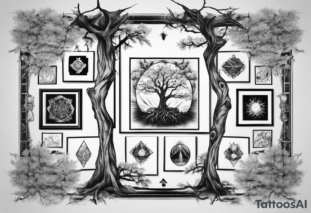 POV under a tree square framed tattoo idea