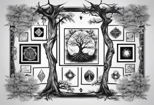 POV under a tree square framed tattoo idea
