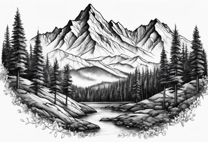 Mountains valley trees tattoo idea