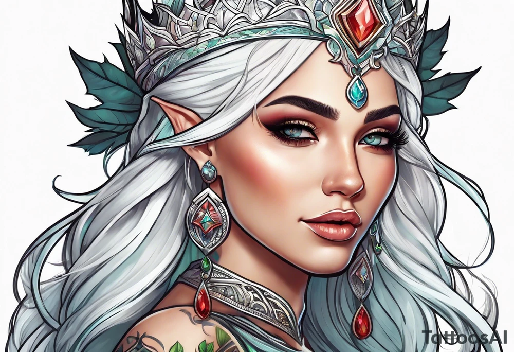 elf princess with white hair tattoo idea