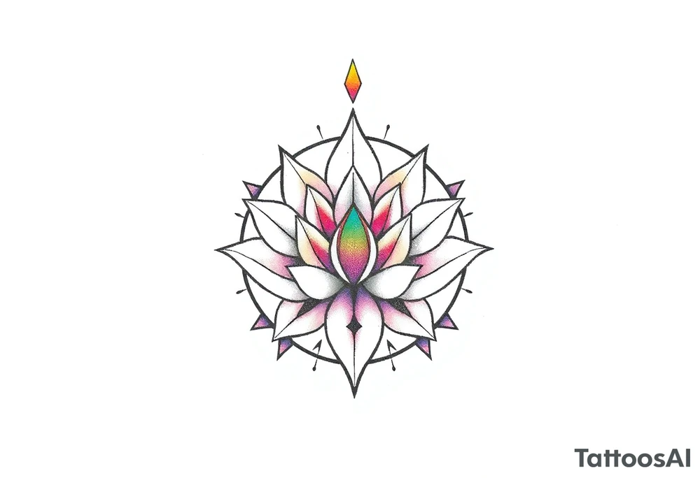 small colorful celestial with lotus flower tattoo idea