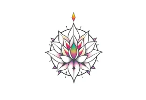 small colorful celestial with lotus flower tattoo idea