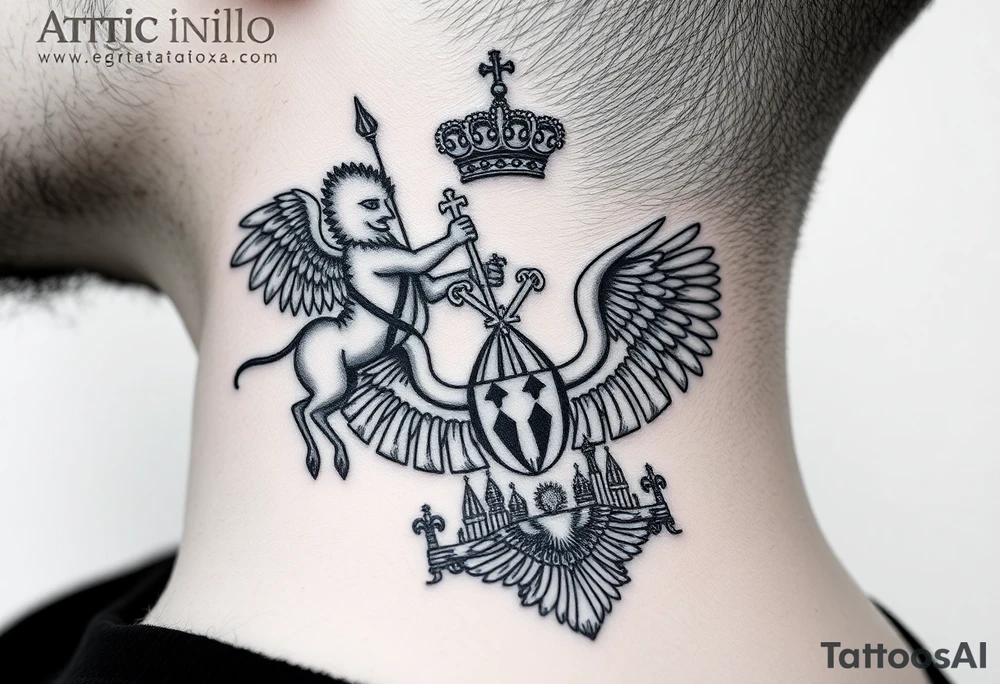 St. George slaying the dragon (hugely common in Russian Orthodox art)
Russian imperial crown above the eagle
Crossed swords or a Russian sabre
The Kremlin or St. Basil's Cathedral scene tattoo idea