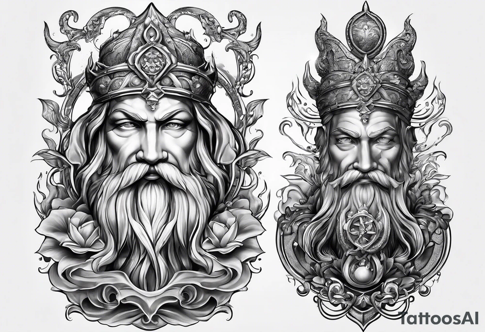 Neptun mit ganzen Körper im Wasser stehend tattoo idea