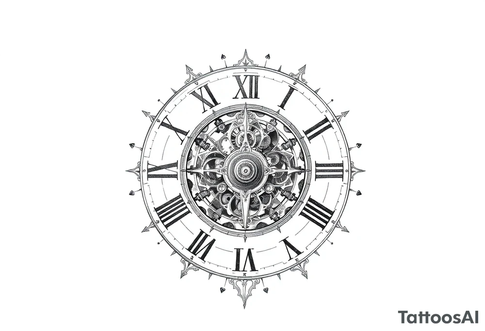vintage roman numerals within ornate clockwork mechanism tattoo idea