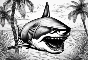 Great white shark, hurricane, palm trees, $$$$$$ tattoo idea