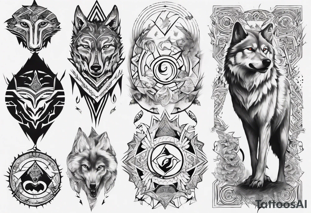 want a half sleeve on my left forearm featuring a howling wolf, surrounded by Māori patterns and Norse symbols tattoo idea