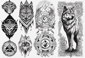 want a half sleeve on my left forearm featuring a howling wolf, surrounded by Māori patterns and Norse symbols tattoo idea