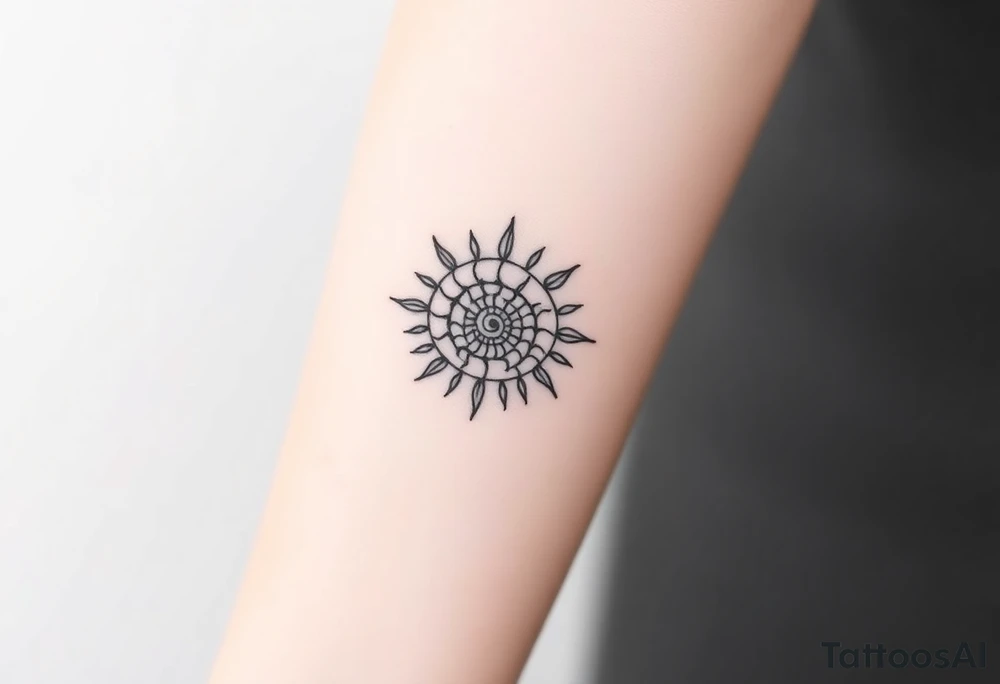 Fibonacci spiral shell sun tattoo idea