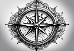 A black and white detailed compass tattoo idea