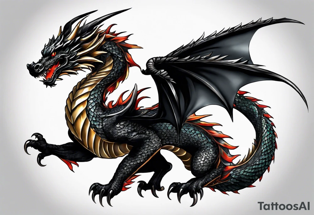 Full body black dragon wrapping around arm tattoo idea