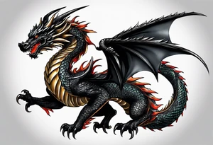 Full body black dragon wrapping around arm tattoo idea