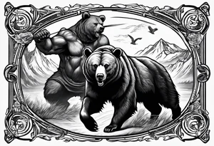 I want a sleeve tattoo design combining a bear fighting a bull tattoo idea