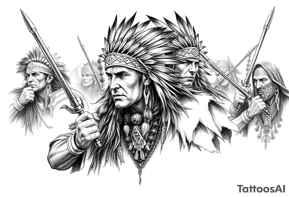 Native American warriors preparing for battle tattoo idea