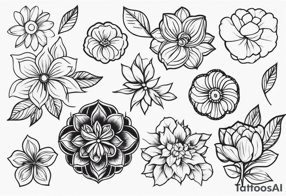 ornaments of flowers tattoo idea
