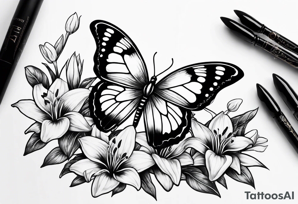 Moon and stars moth lily tattoo idea