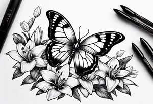 Moon and stars moth lily tattoo idea