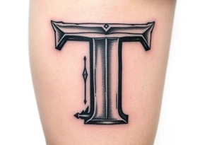 A 3D-styled "T" in steel gray with realistic depth and shading. tattoo idea