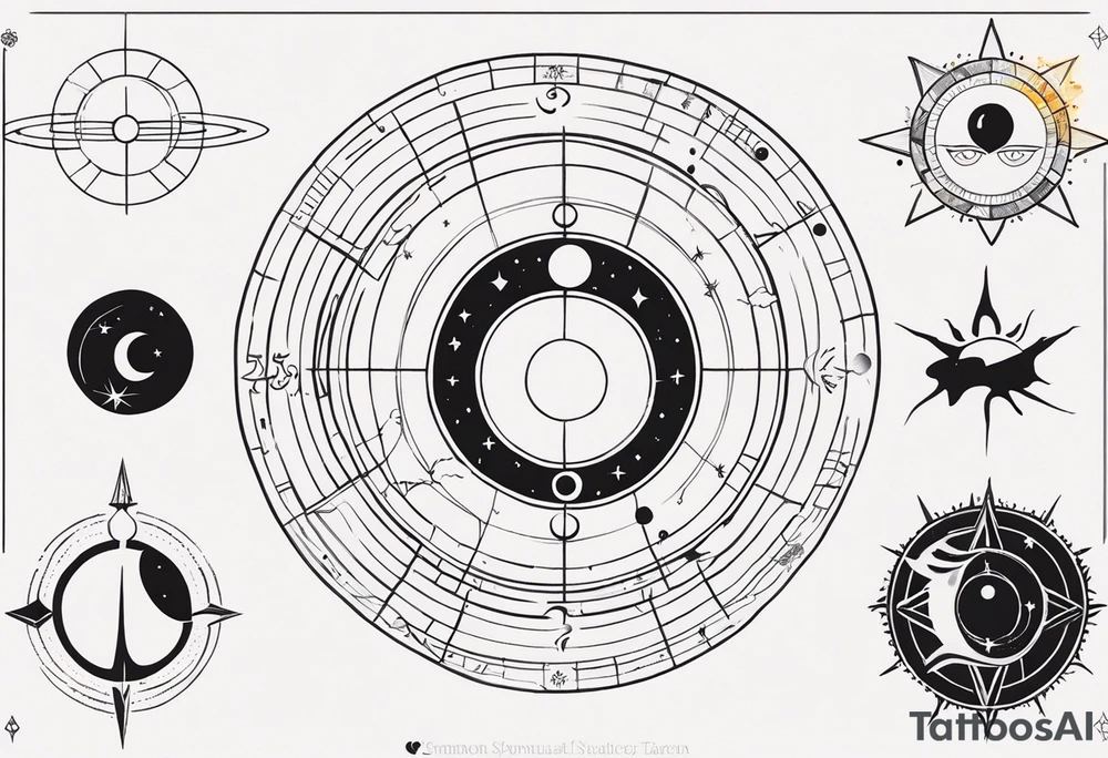 Astrology, Cancer, Natal Chart, symbolic, vision, yin yang, the moon, the sun, Uranus, Pluto, spiritual third eye, mystical armband tattoo idea