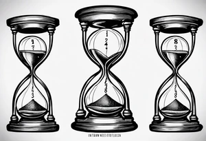 draw me a clock hourglass with numbers falling from the clock. in the hourglass tattoo idea