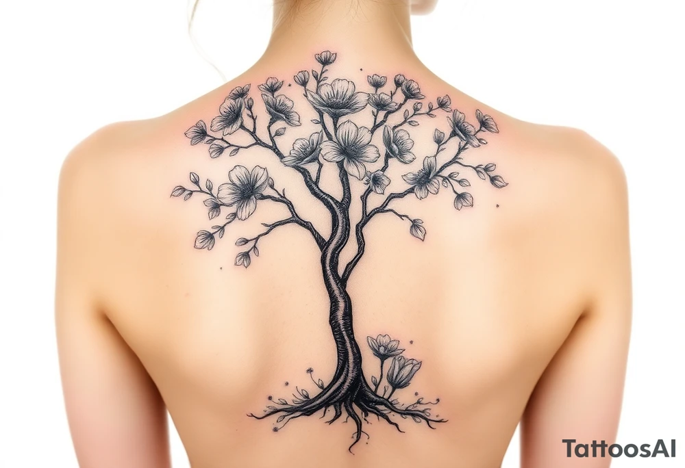 Powerful flower tree with cloud over it tattoo idea