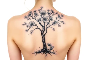 Powerful flower tree with cloud over it tattoo idea