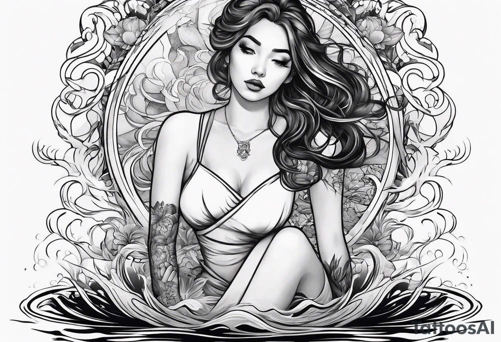 simple tattoo of full body girl floating on water tattoo idea