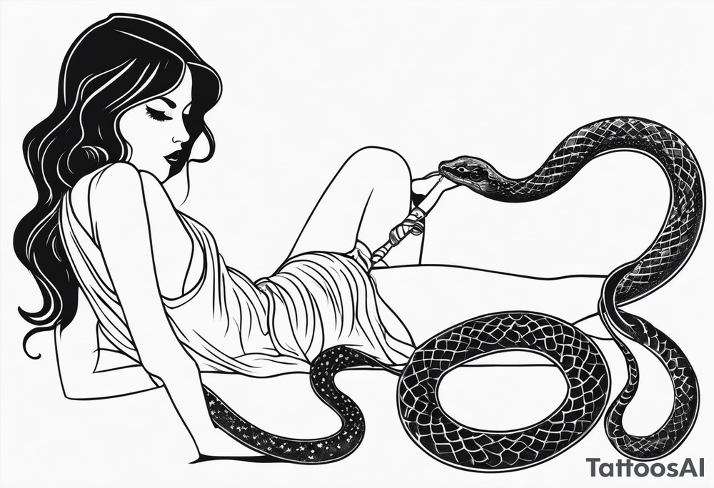 make a snake tattoo with a girl hanging on it tattoo idea