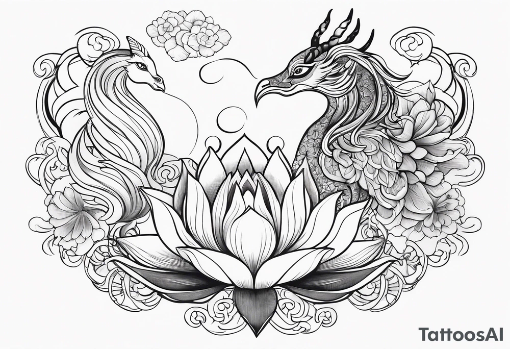 Lotus flowers phoenix lady and Capricorn tattoo idea