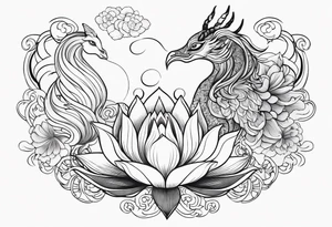 Lotus flowers phoenix lady and Capricorn tattoo idea