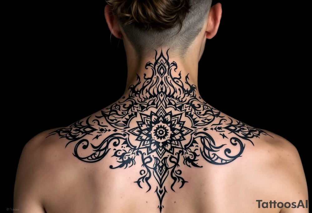 intricate mandala with sacred geometry and cosmic elements tattoo idea