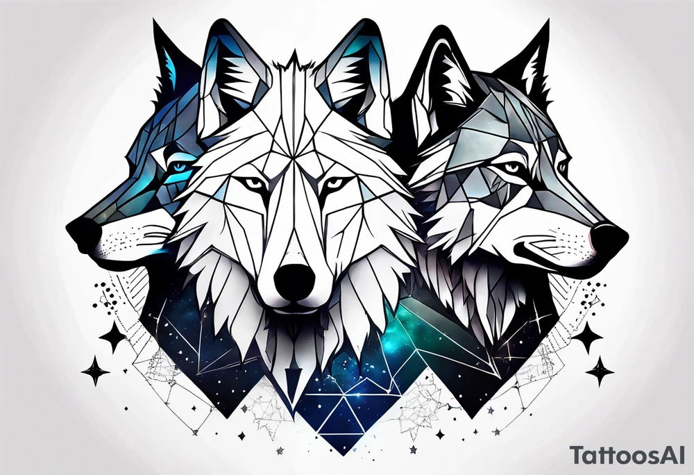 Constellation, two animal wolf, géométric tattoo idea