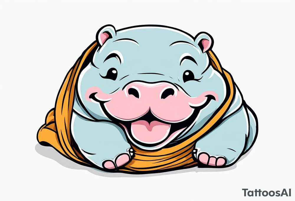 Baby hippo in a swaddle laughing tattoo idea