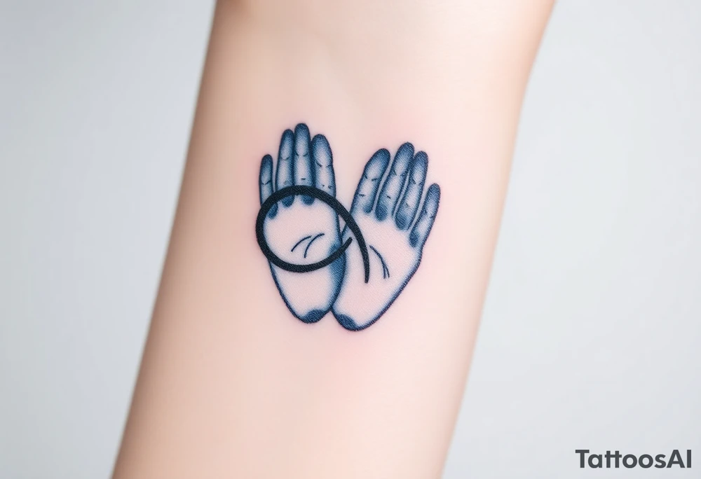 Two overlapping fingerprints in shades of navy blue and silver, forming an infinity symbol, representing an unbreakable bond tattoo idea