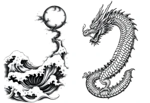 The ocean for the left side. The dragon with sumie style for the right side. That dragon goes up tattoo idea